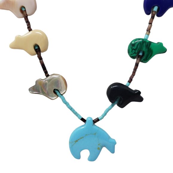 Native American Zuni Bear Totem Fetish Necklace Vintage Animal Natural Stone - Picture 5 of 12